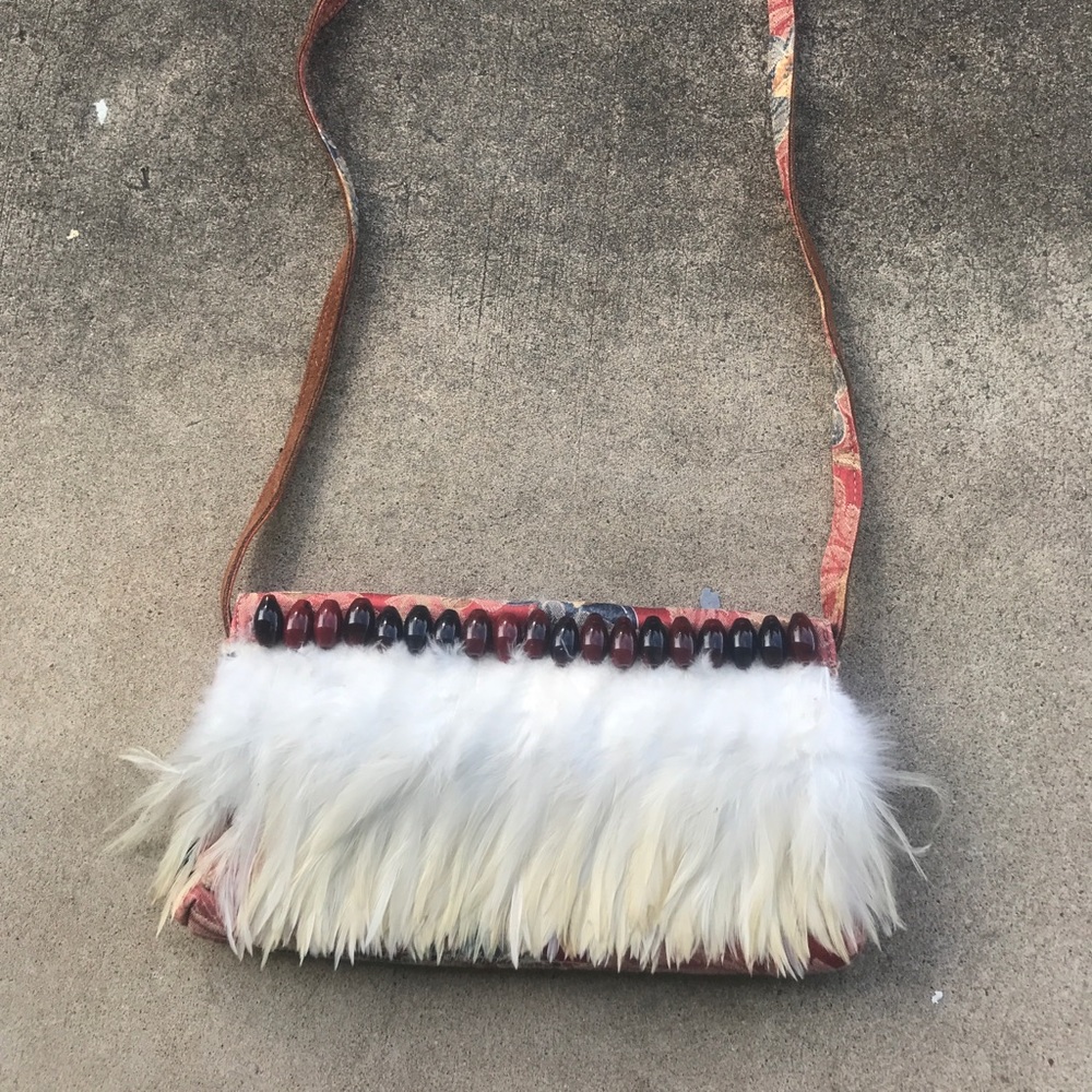 Floral and feather purse